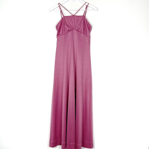 Vintage Pink Maxi Dress Empire Waist - Picture 1 of 7